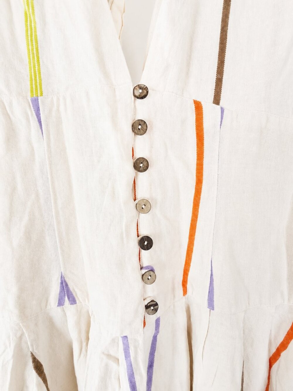 Free People Ivory Striped High-Low Maxi Dress | Boho Button Front Resort Dress L - Picture 6 of 7